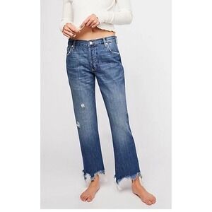 WE THE FREE PEOPLE  Size 27‎ Med Wash Maggie Wide Leg Raw Hem Button Fly Jeans